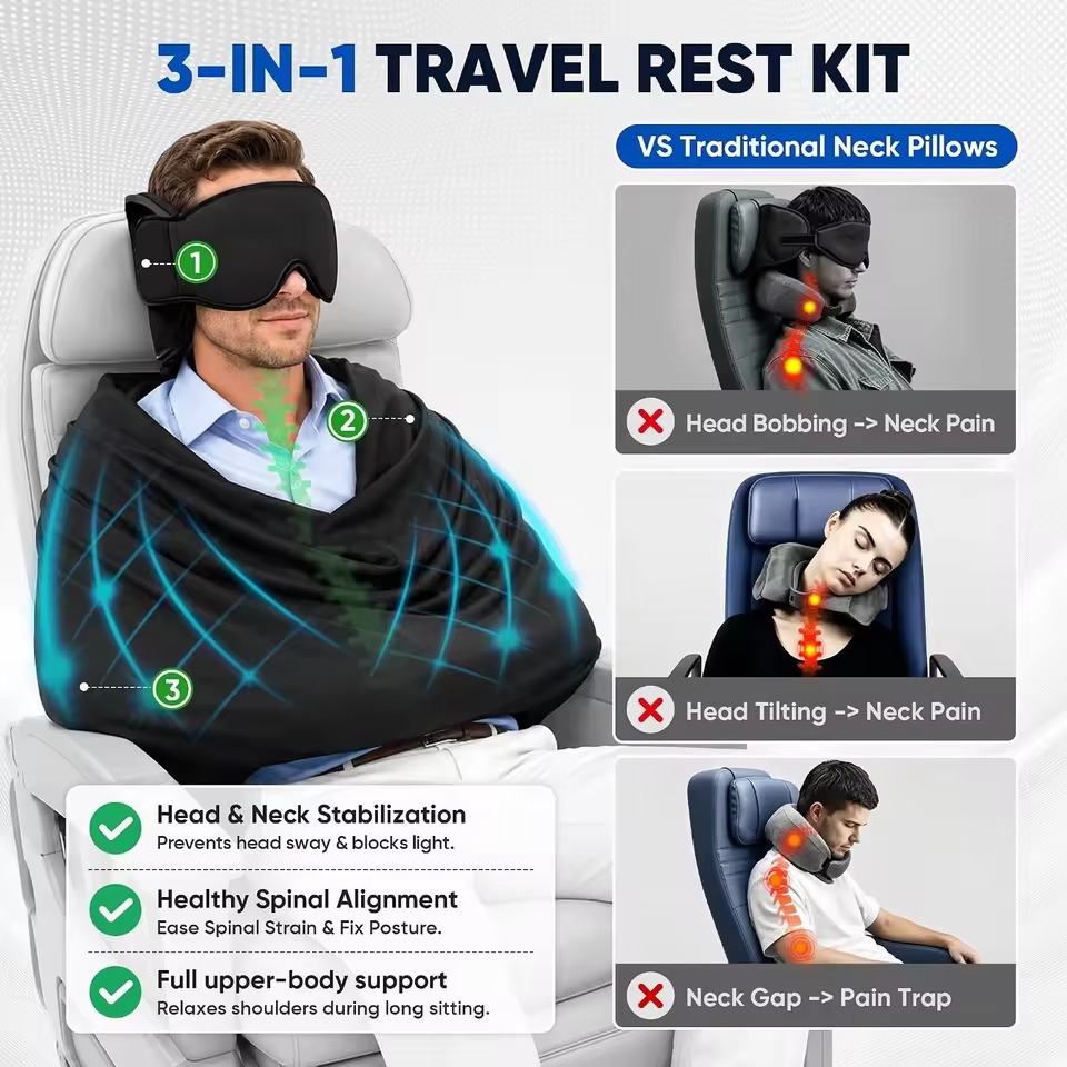 Travel Accessories Long Flight - Penyangga Duduk Tidur Mobil 3-in-1 dengan