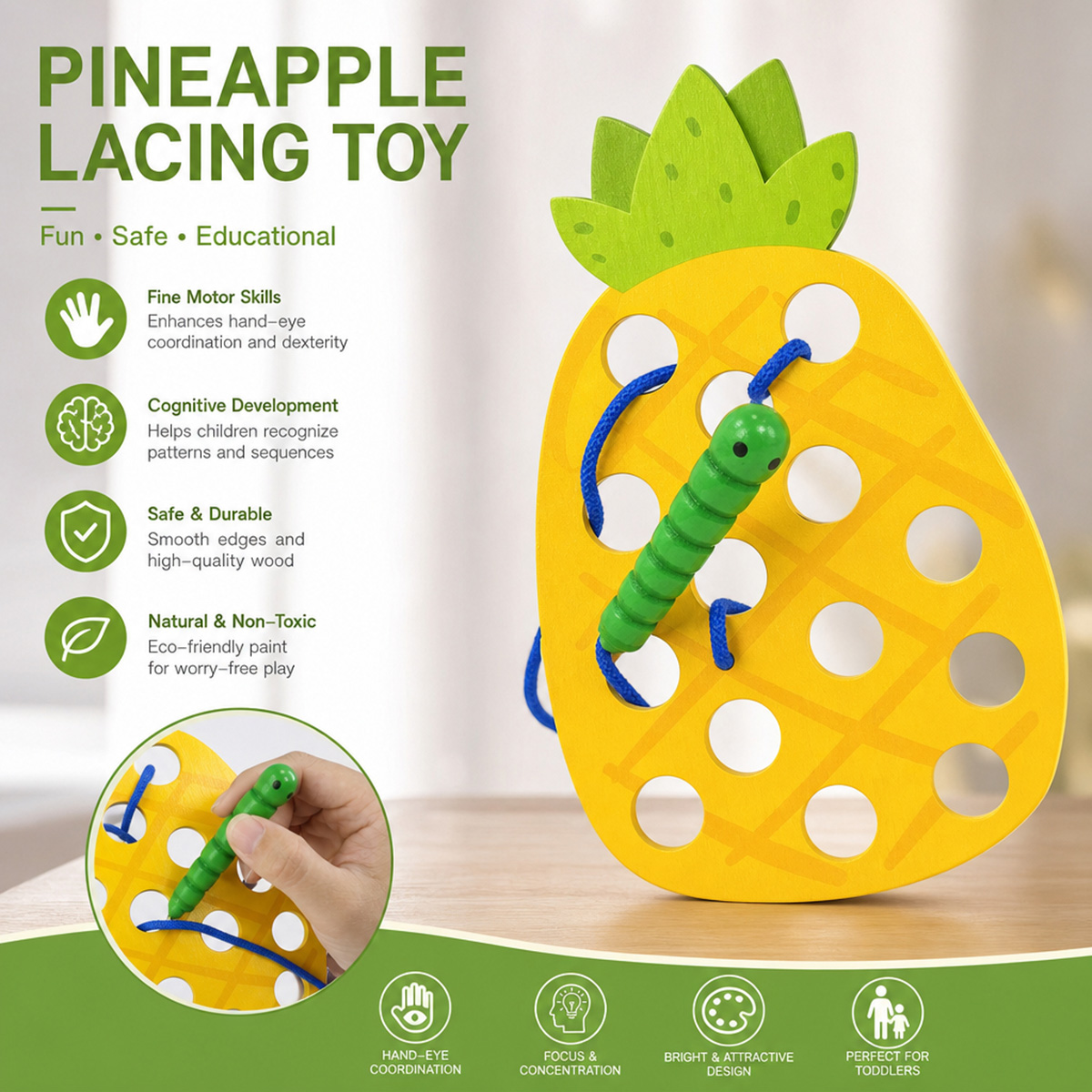 Travel Accessories Baby - Mainan Puzzle Nanas dari Kayu yang